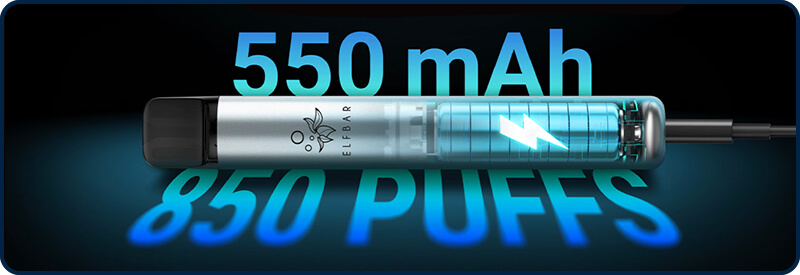 Une batterie de 550mAh, jusqu' 850 bouffées !