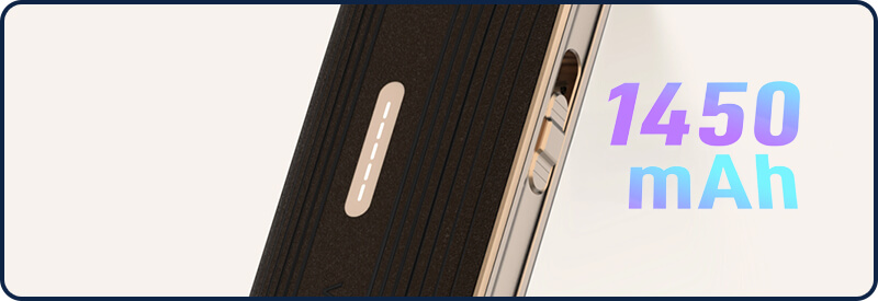 La batterie de 1450 mAh et le t&eacute;moin de charge restante du Luxe Q3