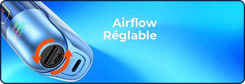 L'airflow r&eacute;glable de la puff Whale 38K JNR